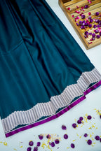Deep Teal Blue Soft Katan Designer Border Silk Saree