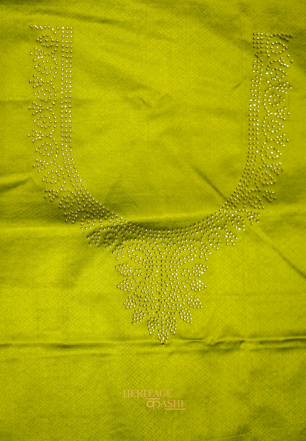 Olive Green Swarovski Stone Work Mashru Banarasi Silk Saree