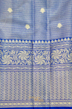 Ivory Tissue Kota Banarasi Silk Saree with Blue Zari Border & Zari Buti.