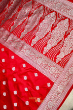 Scarlet Red Swarovski Stone Work Mashru Banarasi Silk Saree