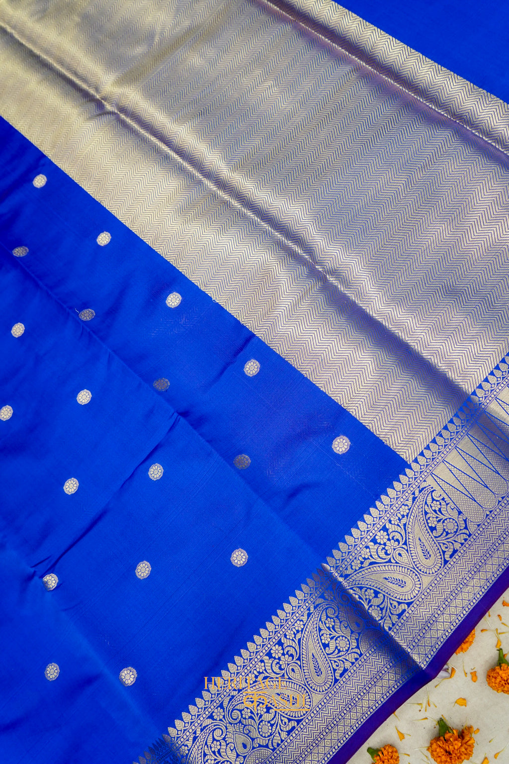 Blue Katan Banarasi Silk Saree with Rich Paisley Zari Border