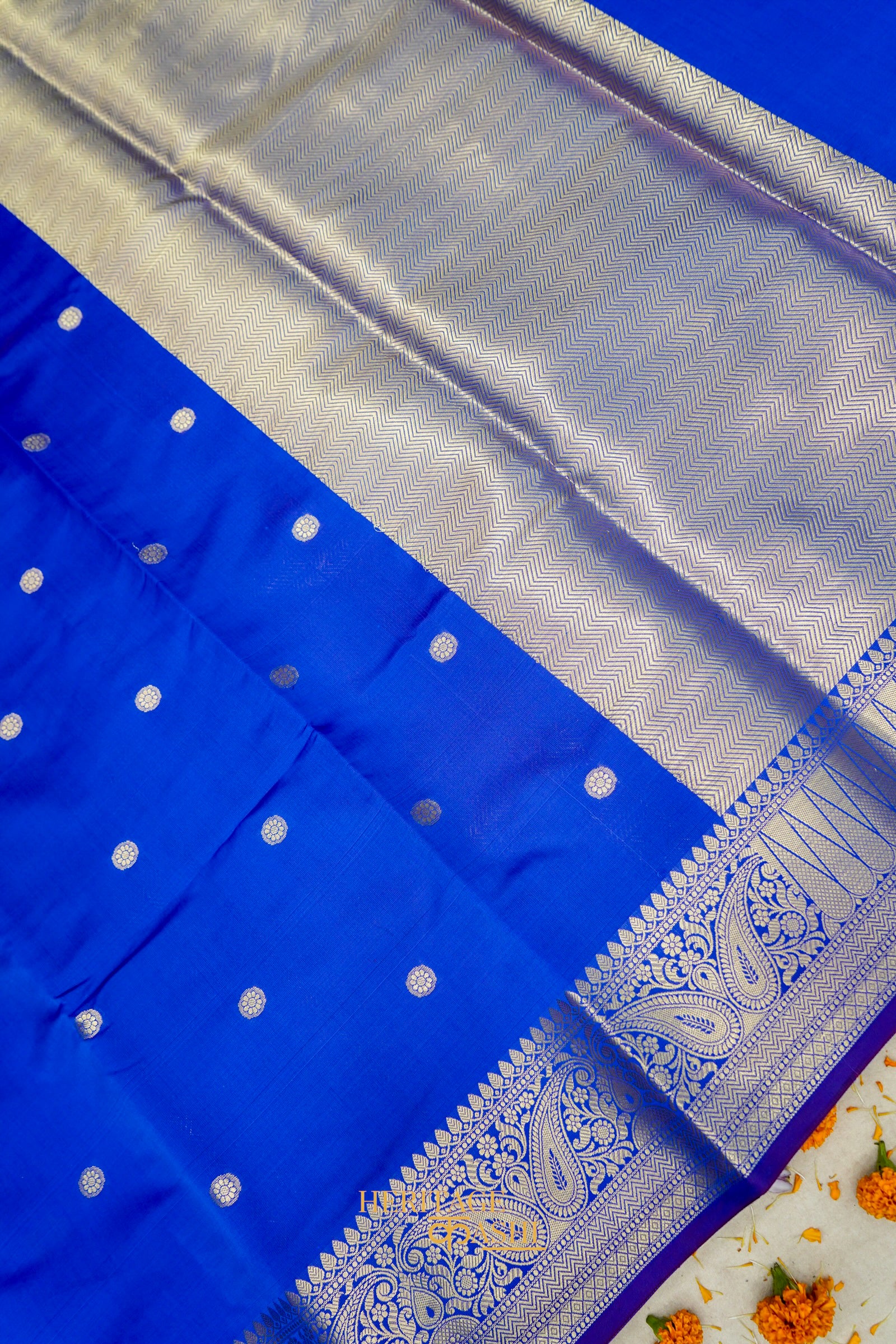 Blue Katan Banarasi Silk Saree with Rich Paisley Zari Border
