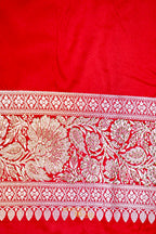 Scarlet Red Swarovski Stone Work Mashru Banarasi Silk Saree