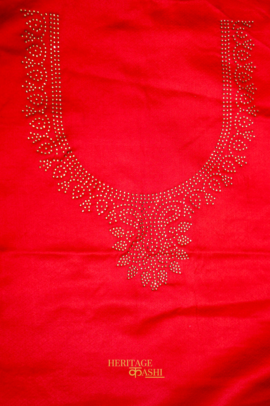 Scarlet Red Swarovski Stone Work Mashru Banarasi Silk Saree