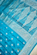 Aqua Blue Swarovski Stone Work Mashru Banarasi Silk Saree