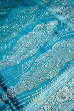 Aqua Blue Swarovski Stone Work Mashru Banarasi Silk Saree