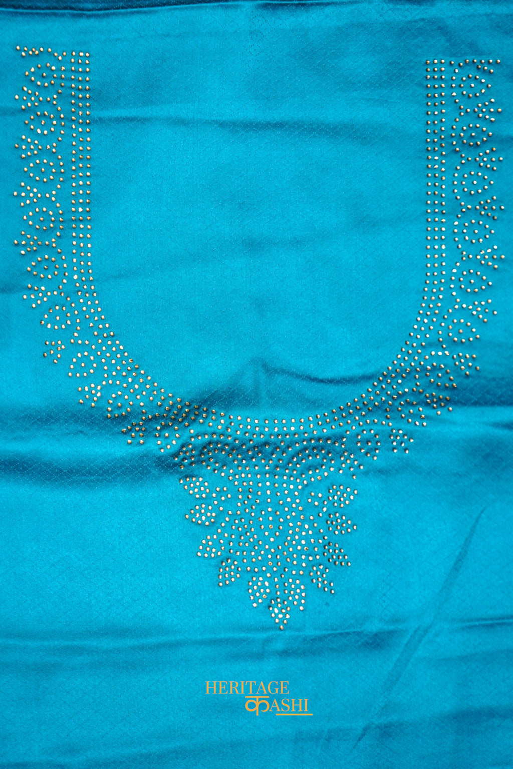 Aqua Blue Swarovski Stone Work Mashru Banarasi Silk Saree