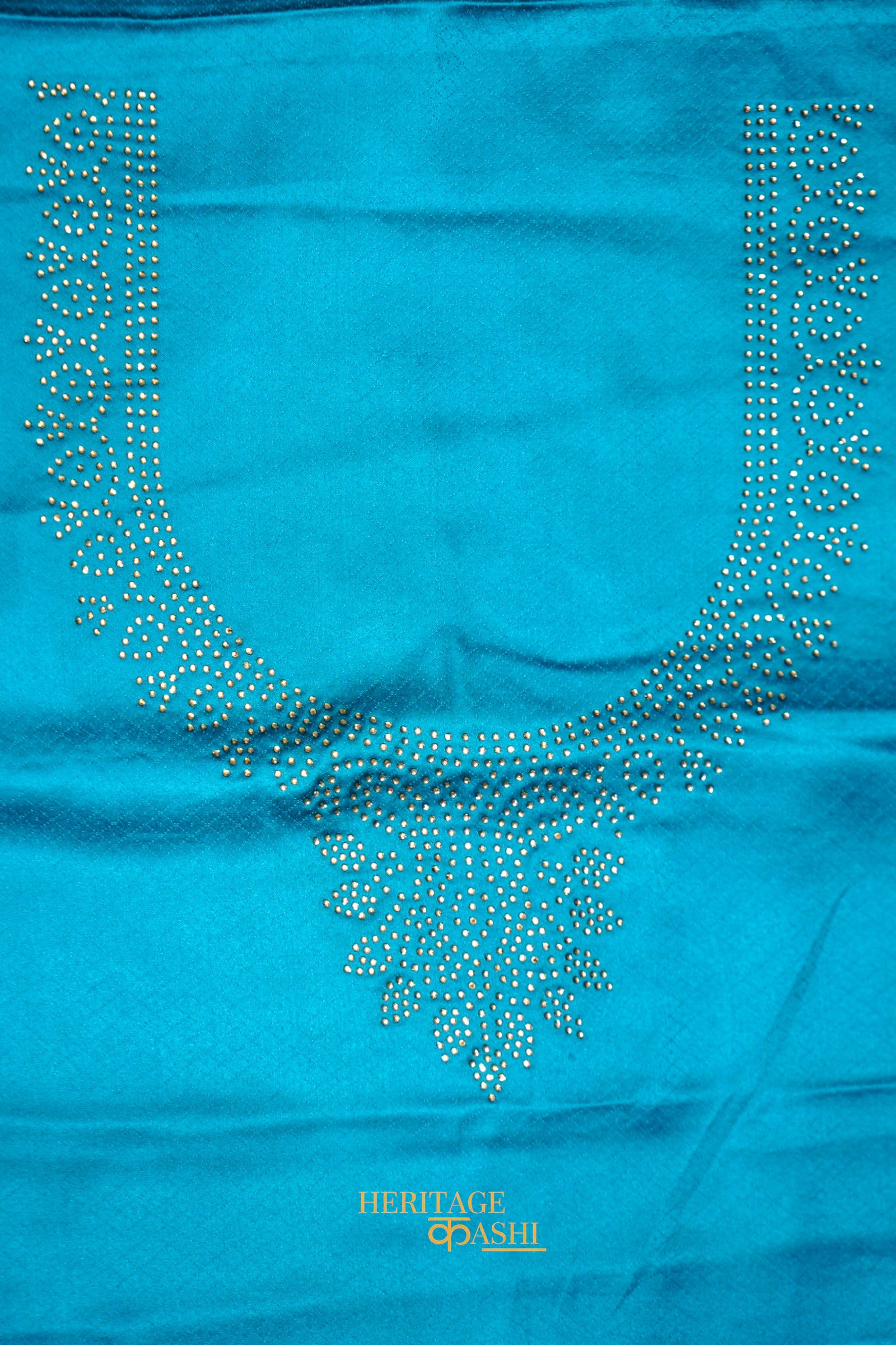 Aqua Blue Swarovski Stone Work Mashru Banarasi Silk Saree