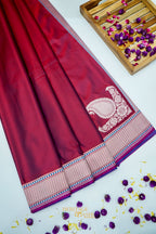Premium Wine Red Katan Traditional Koniya Border Silk Saree