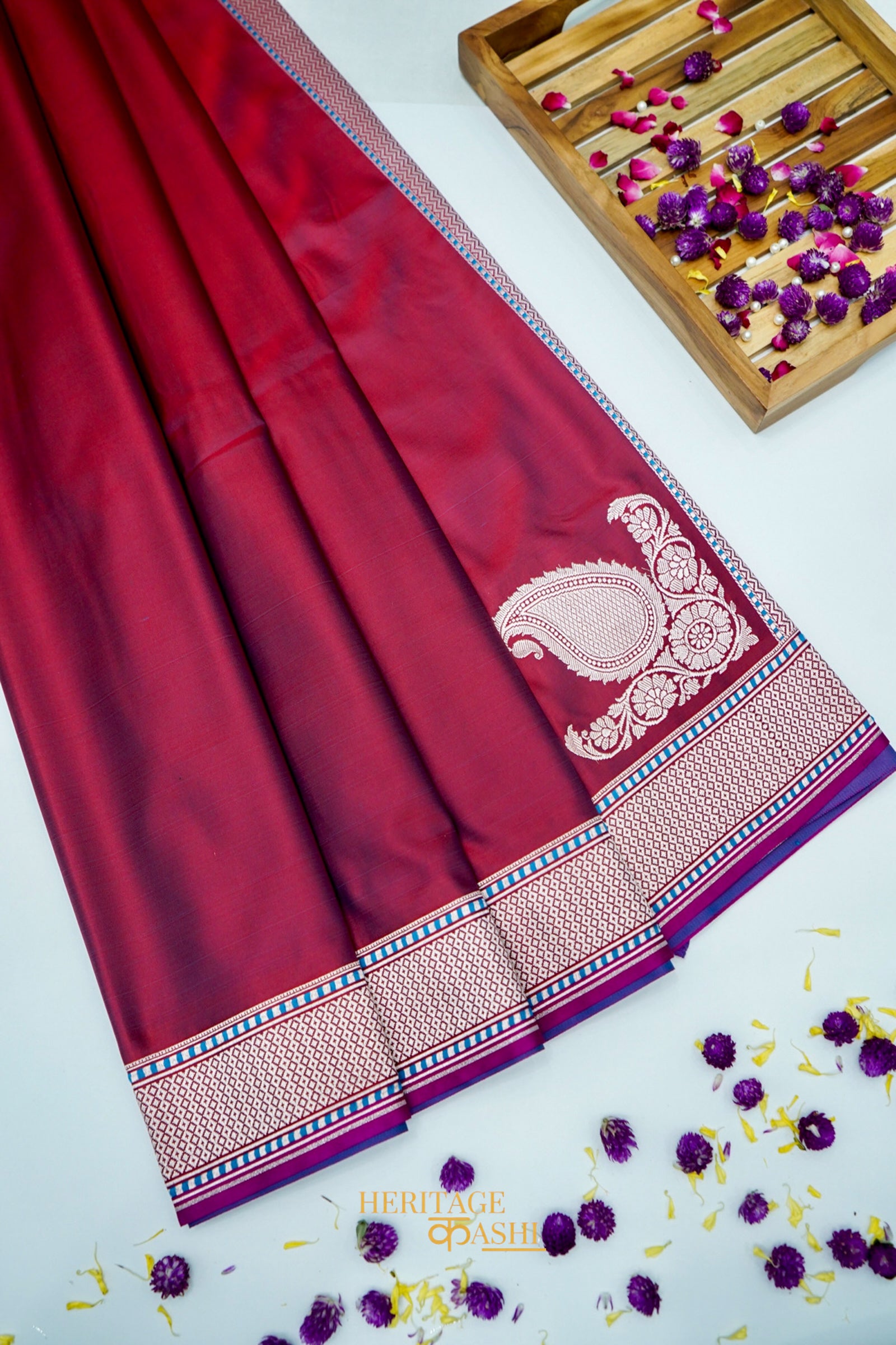 Premium Wine Red Katan Traditional Koniya Border Silk Saree