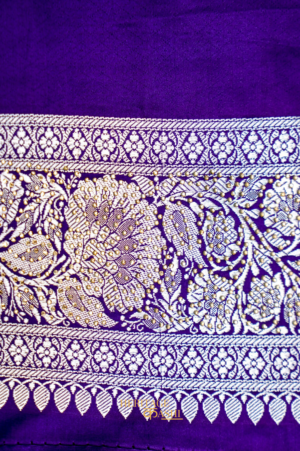 Royal Purple Swarovski Stone Work Mashru Banarasi Silk Saree