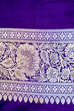 Royal Purple Swarovski Stone Work Mashru Banarasi Silk Saree