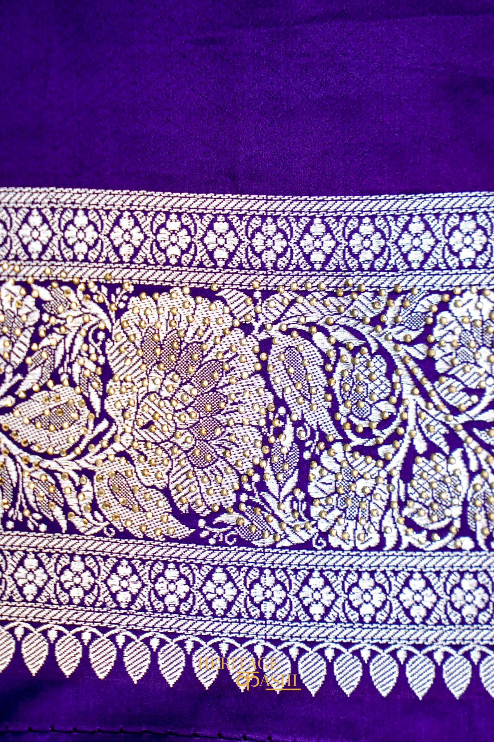 Royal Purple Swarovski Stone Work Mashru Banarasi Silk Saree