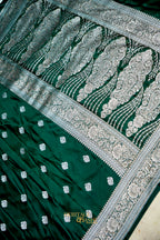Emerald Green Swarovski Stone Work Mashru Banarasi Silk Saree
