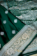 Emerald Green Swarovski Stone Work Mashru Banarasi Silk Saree