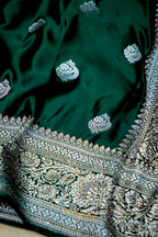 Emerald Green Swarovski Stone Work Mashru Banarasi Silk Saree