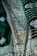 Emerald Green Swarovski Stone Work Mashru Banarasi Silk Saree