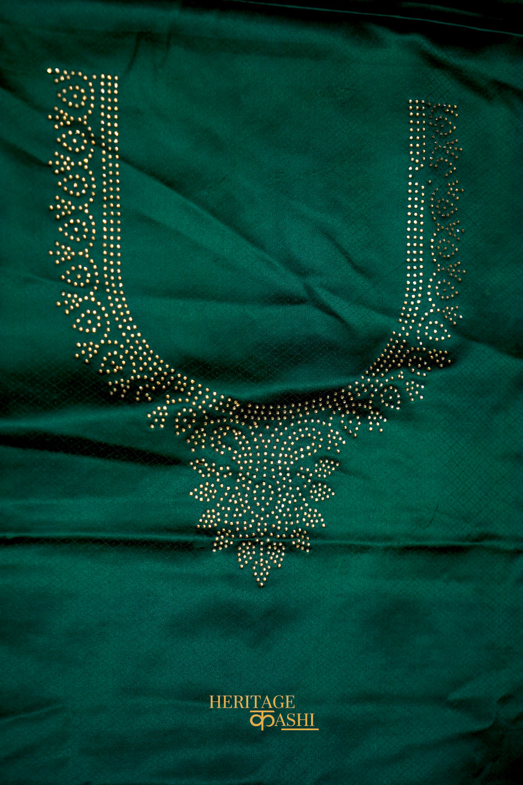 Emerald Green Swarovski Stone Work Mashru Banarasi Silk Saree