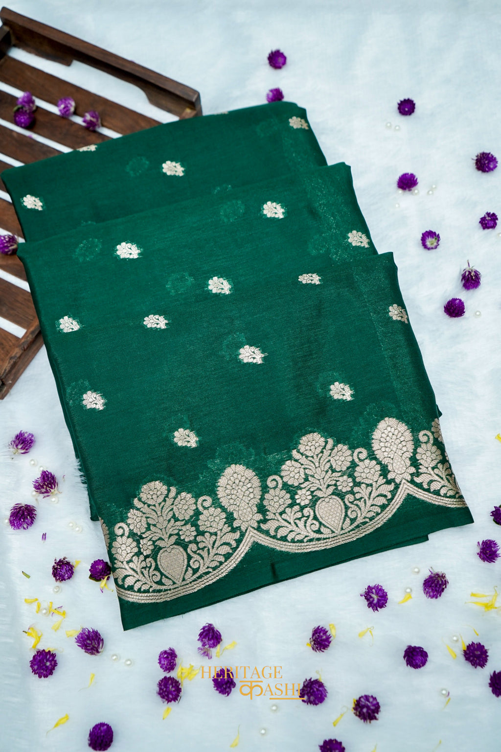 Emerald Green Soft Silk Zari Buti Banarasi Saree