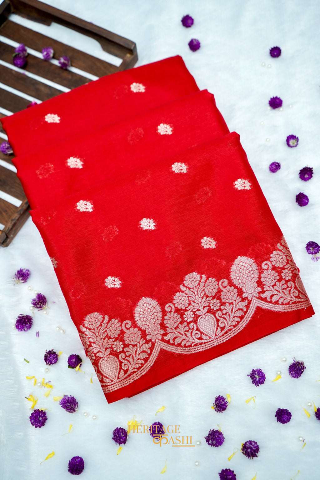 Bright Red Soft Silk Zari Buti Banarasi Saree