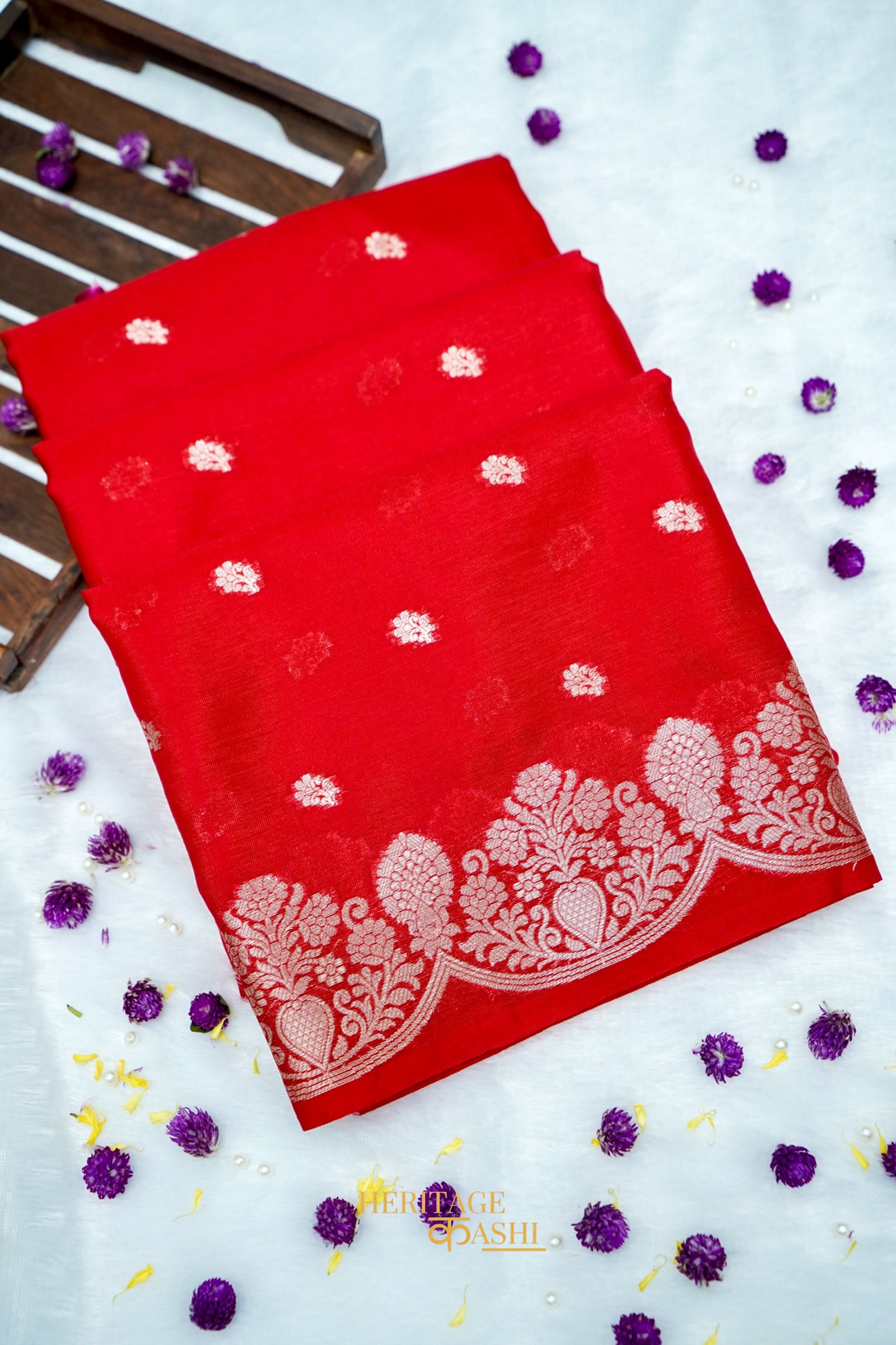 Bright Red Soft Silk Zari Buti Banarasi Saree