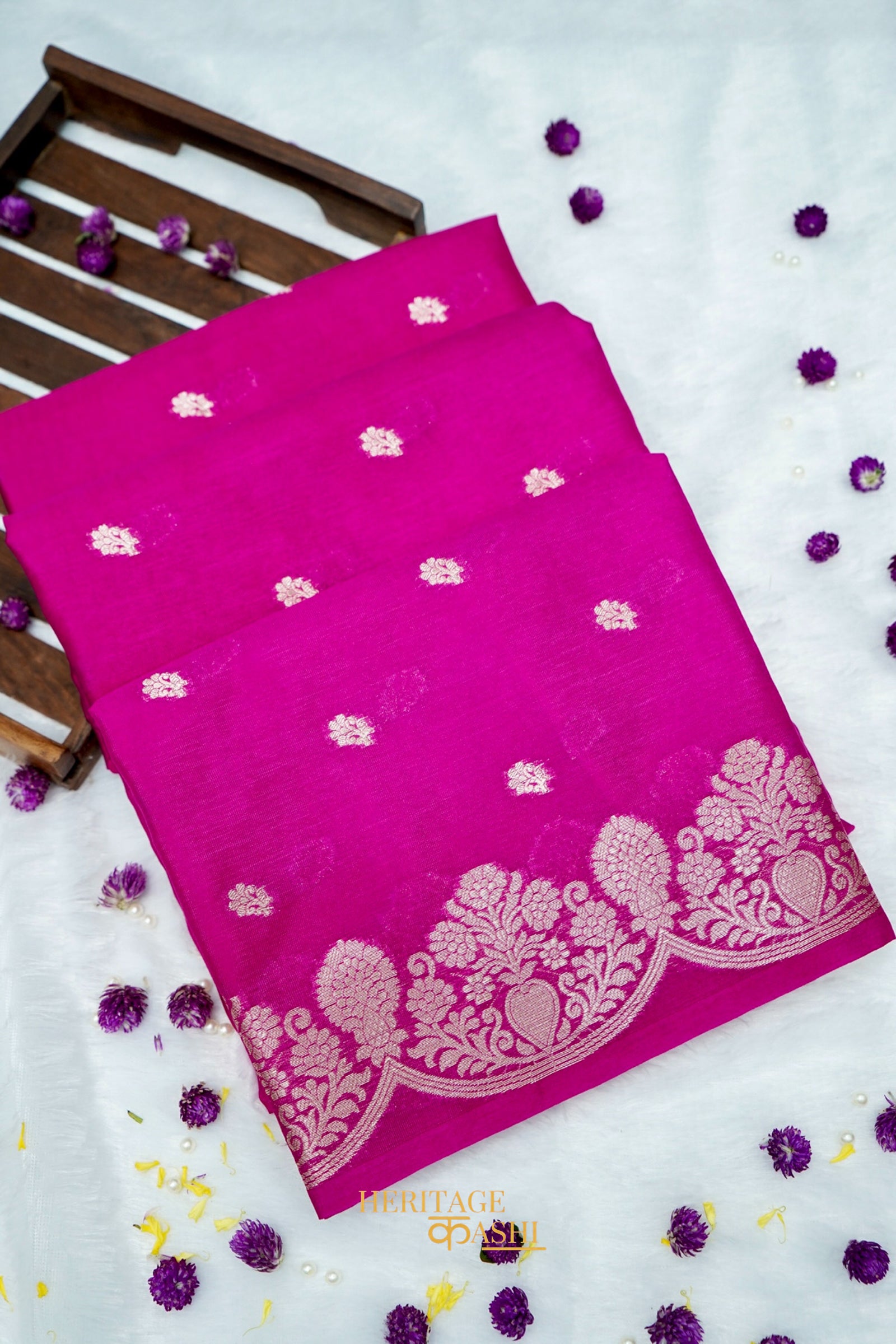 Rani Pink Soft Silk Zari Buti Banarasi Saree