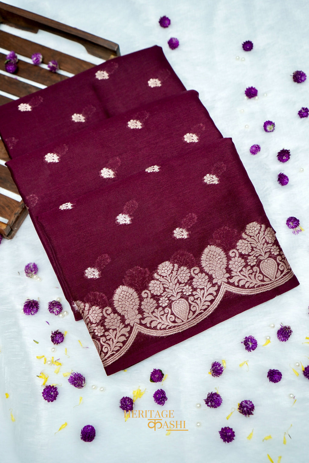 Rich Wine Soft Silk Zari Buti Banarasi Saree