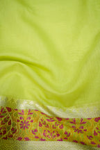 Pista Banarasi Cotton Silk Saree with Plain Body & Tilfi Floral Border