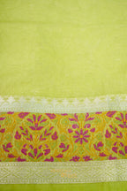Pista Banarasi Cotton Silk Saree with Plain Body & Tilfi Floral Border