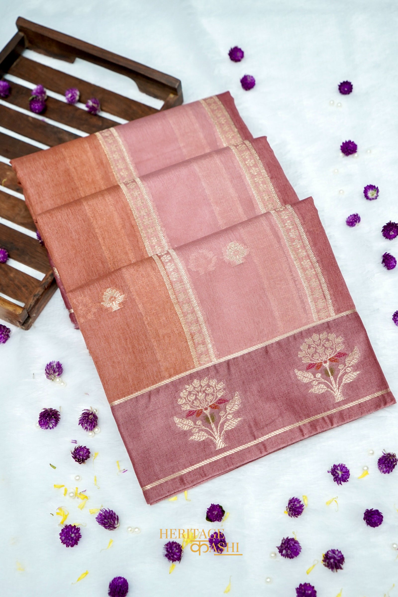 Dusty Rose Viscose Rangkat Silk Saree