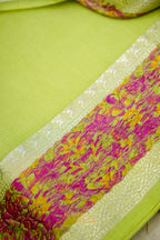 Pista Banarasi Cotton Silk Saree with Plain Body & Tilfi Floral Border