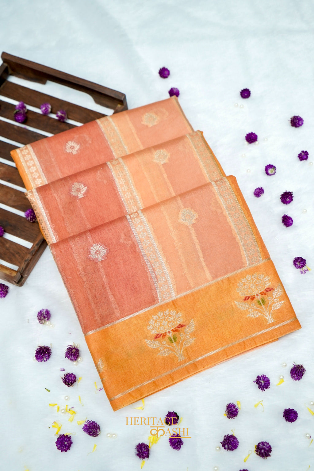 Peach Orange Viscose Rangkat Silk Saree