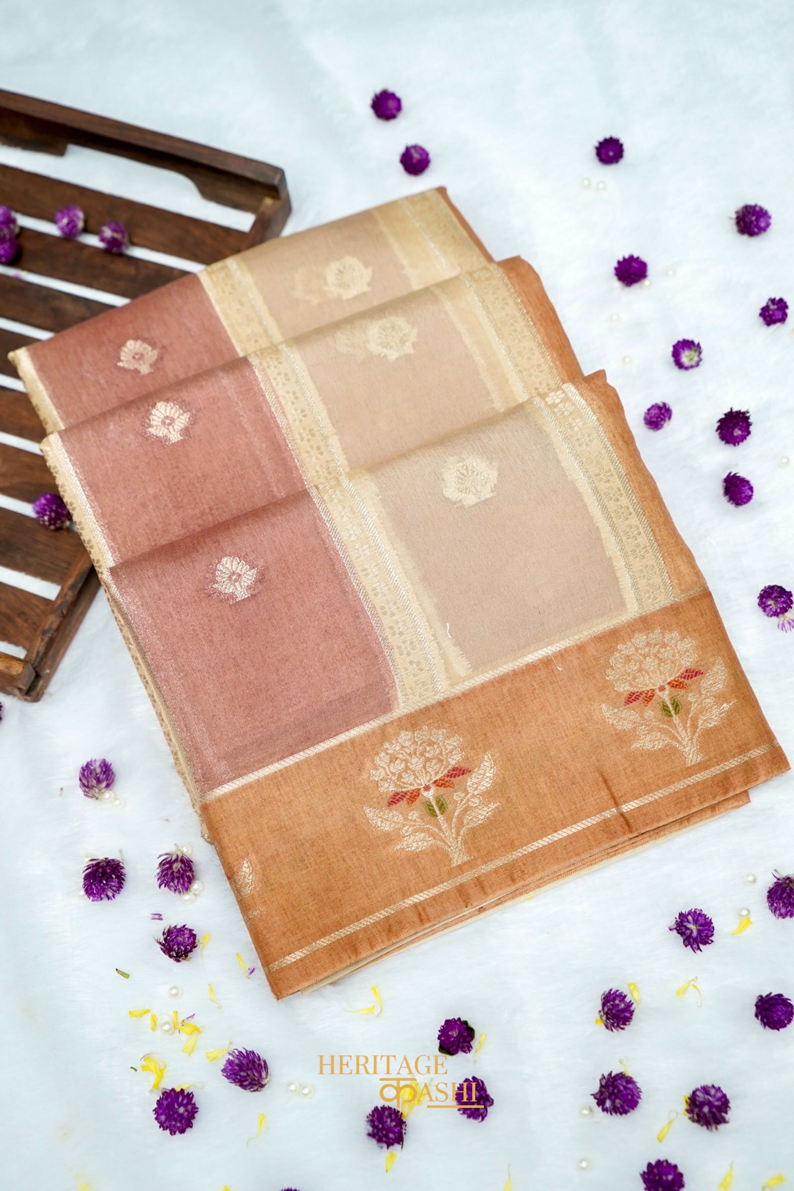 Golden Beige Viscose Rangkat Silk Saree