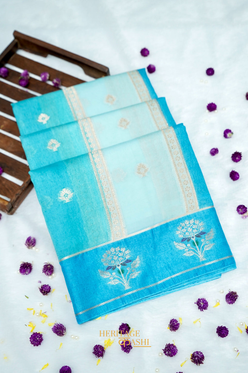 Sky Blue Viscose Rangkat Silk Saree
