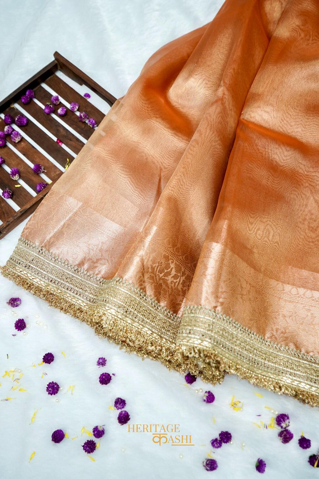 Burnt Orange Maharani Tissue Silk Saree
