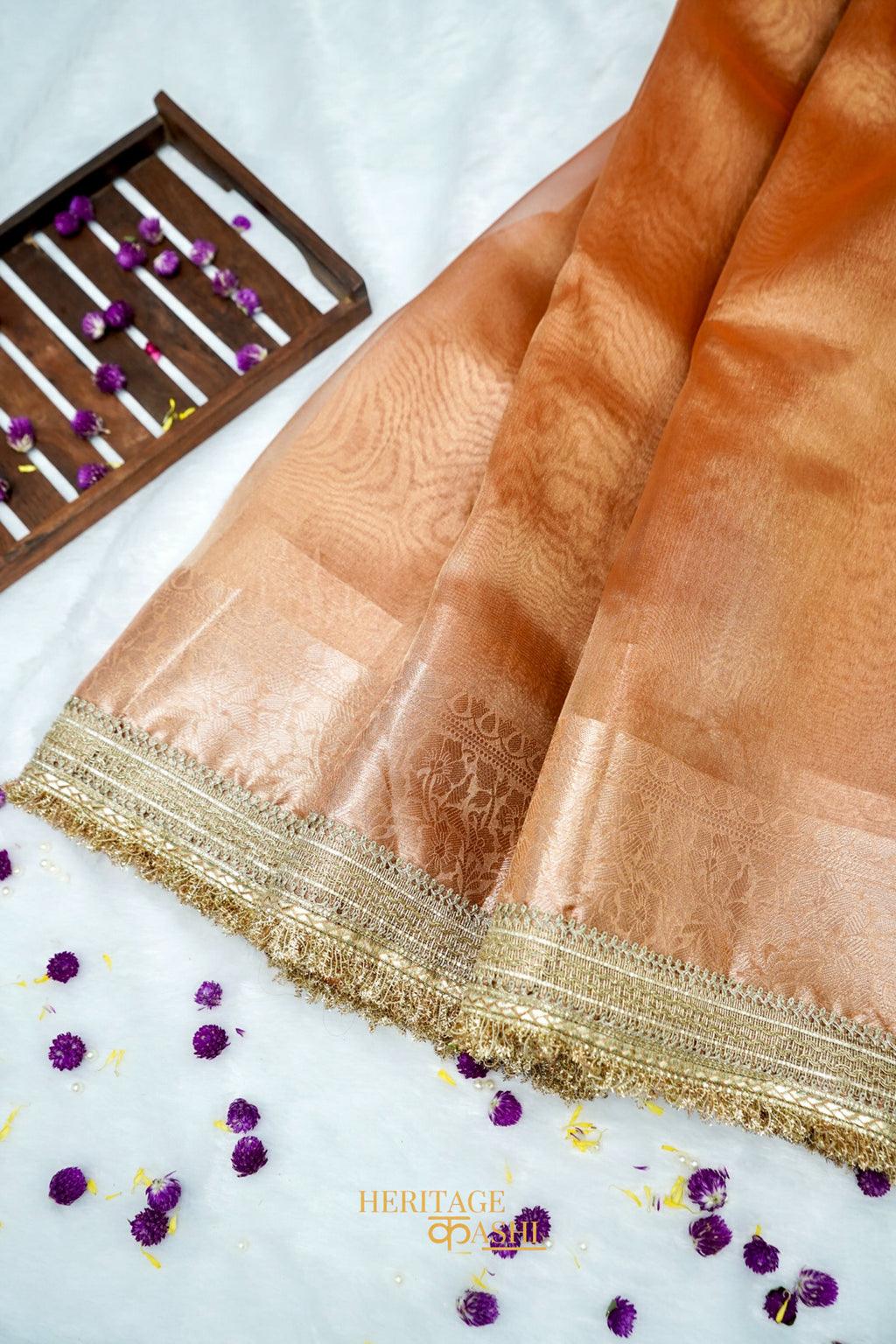 Burnt Orange Maharani Tissue Silk Saree