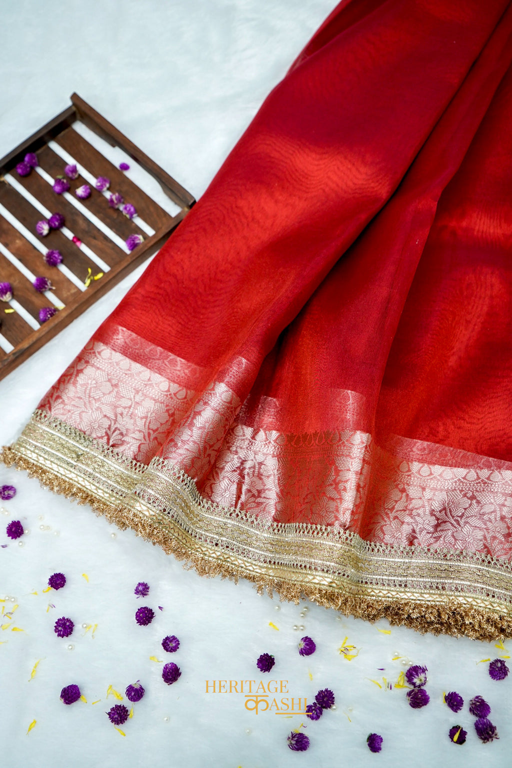 Crimson Red Maharani Tissue Silk Saree