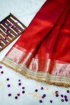 Crimson Red Maharani Tissue Silk Saree