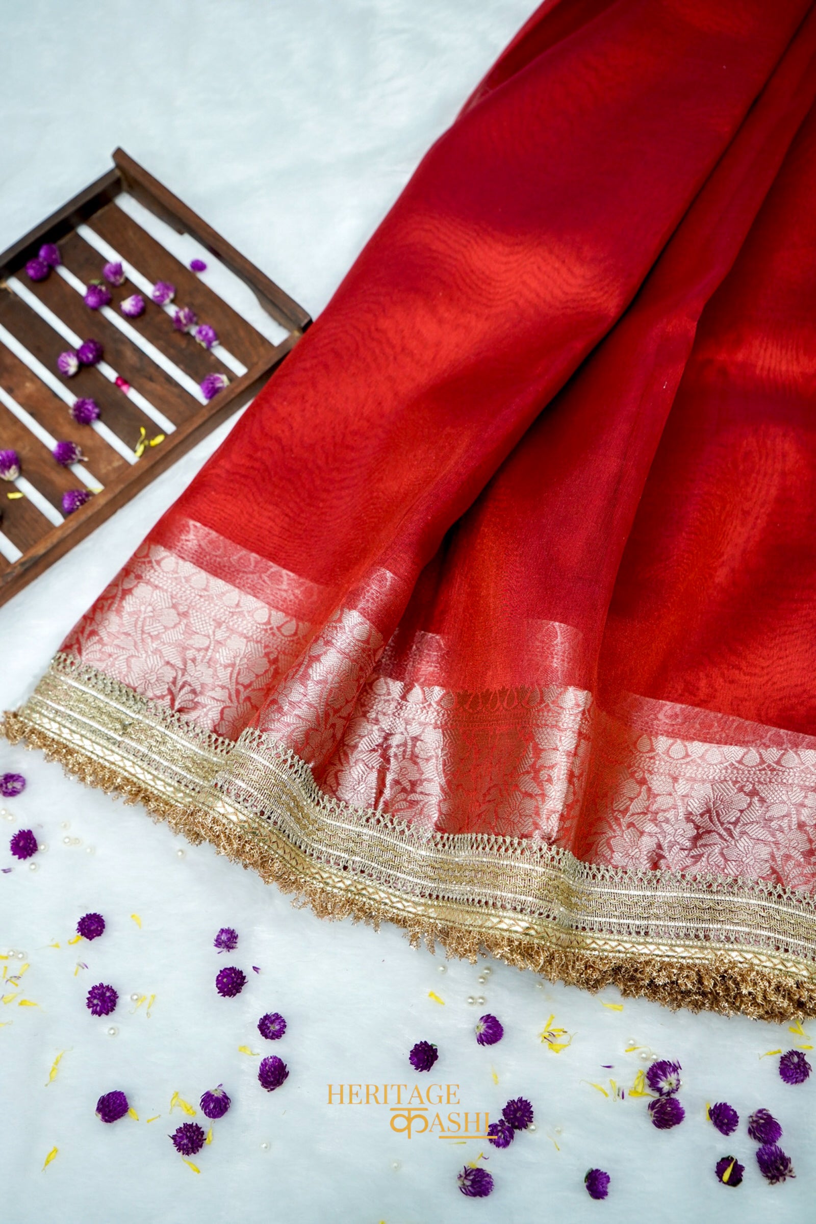 Crimson Red Maharani Tissue Silk Saree