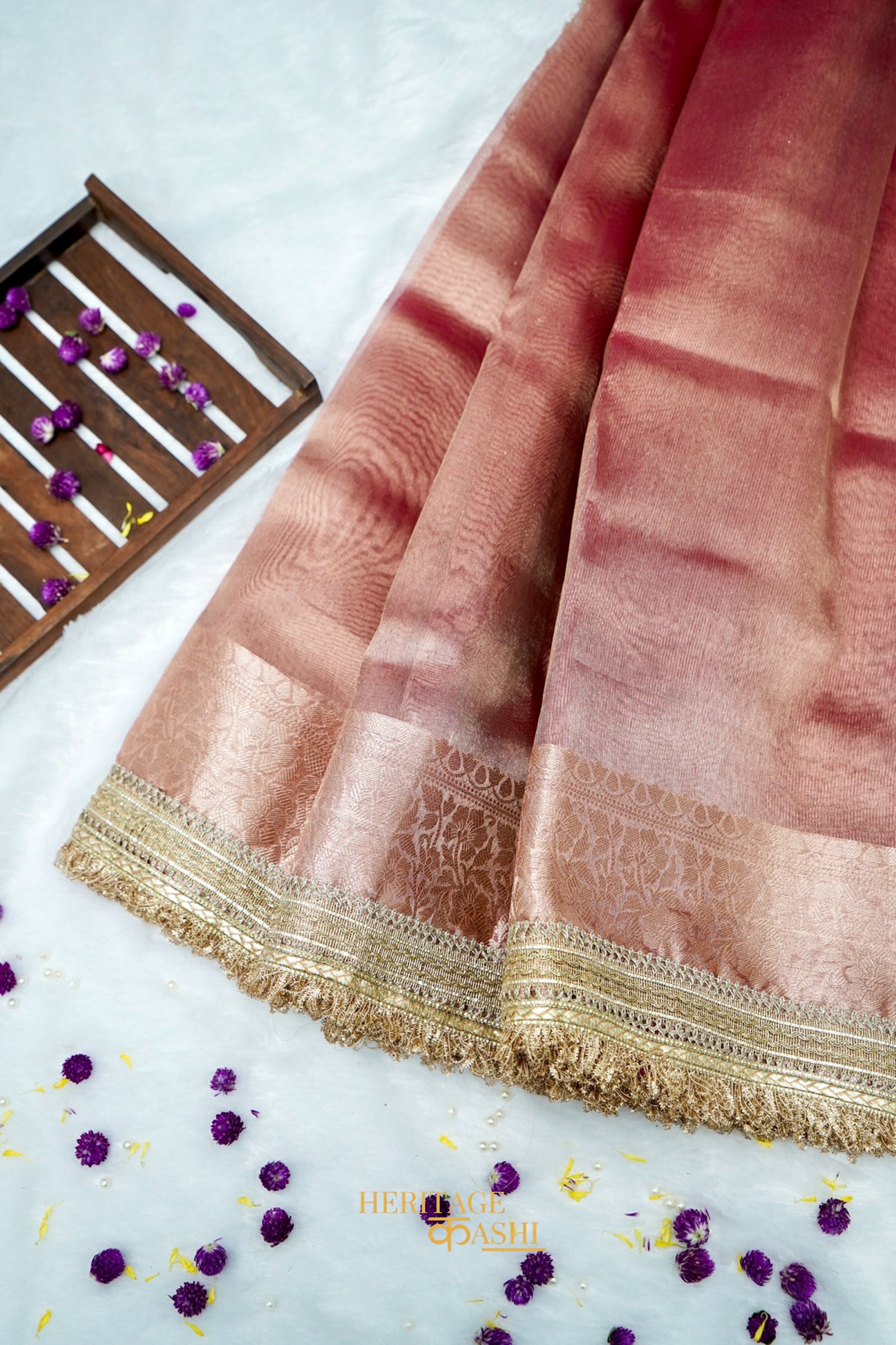 Rose Gold Maharani Tissue Silk Saree