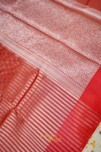 Red Banarasi Silk Stripe Saree with Premium Satin Border