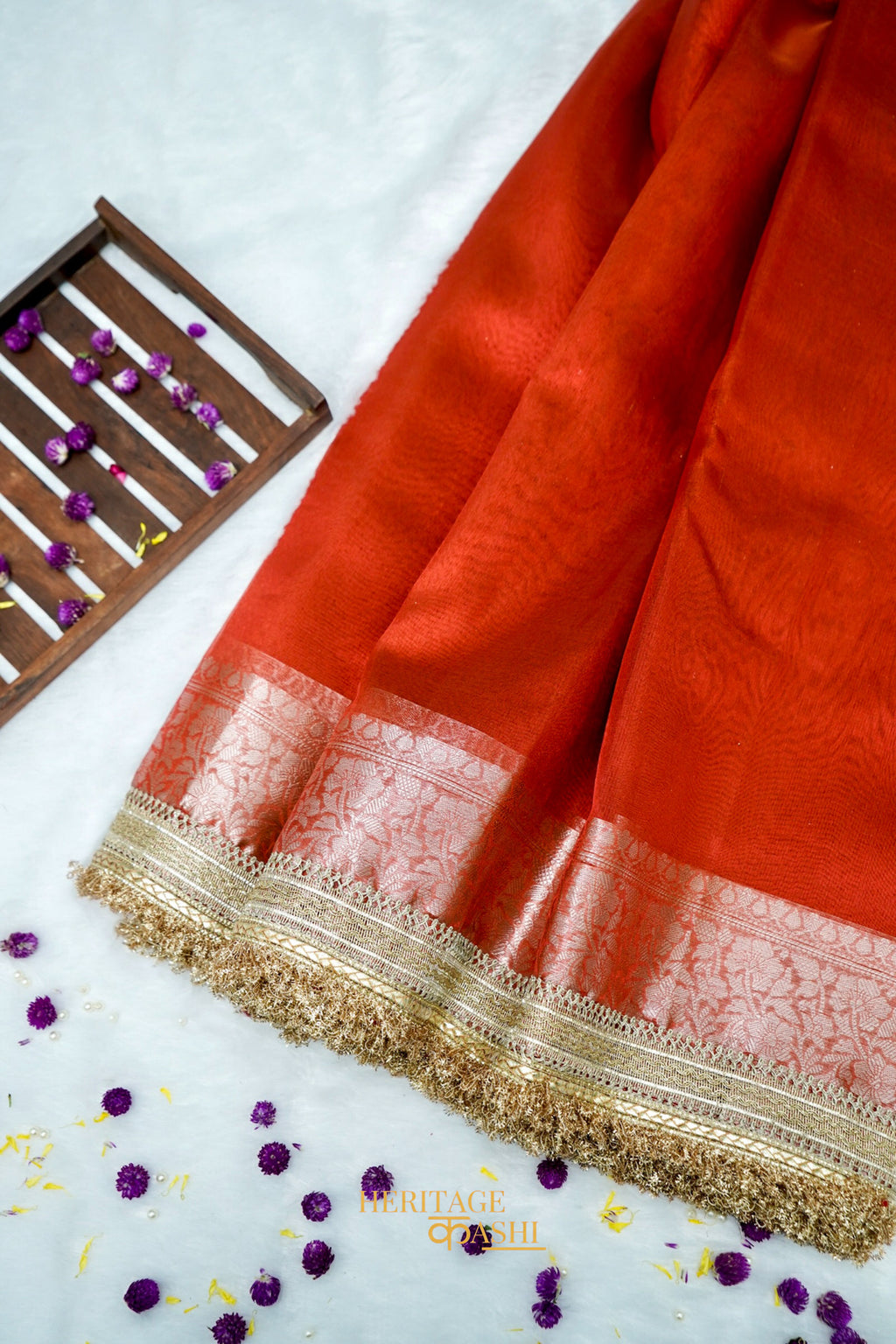 Burnt Orange Maharani Tissue Silk Saree