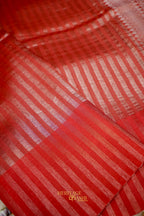 Red Banarasi Silk Stripe Saree with Premium Satin Border