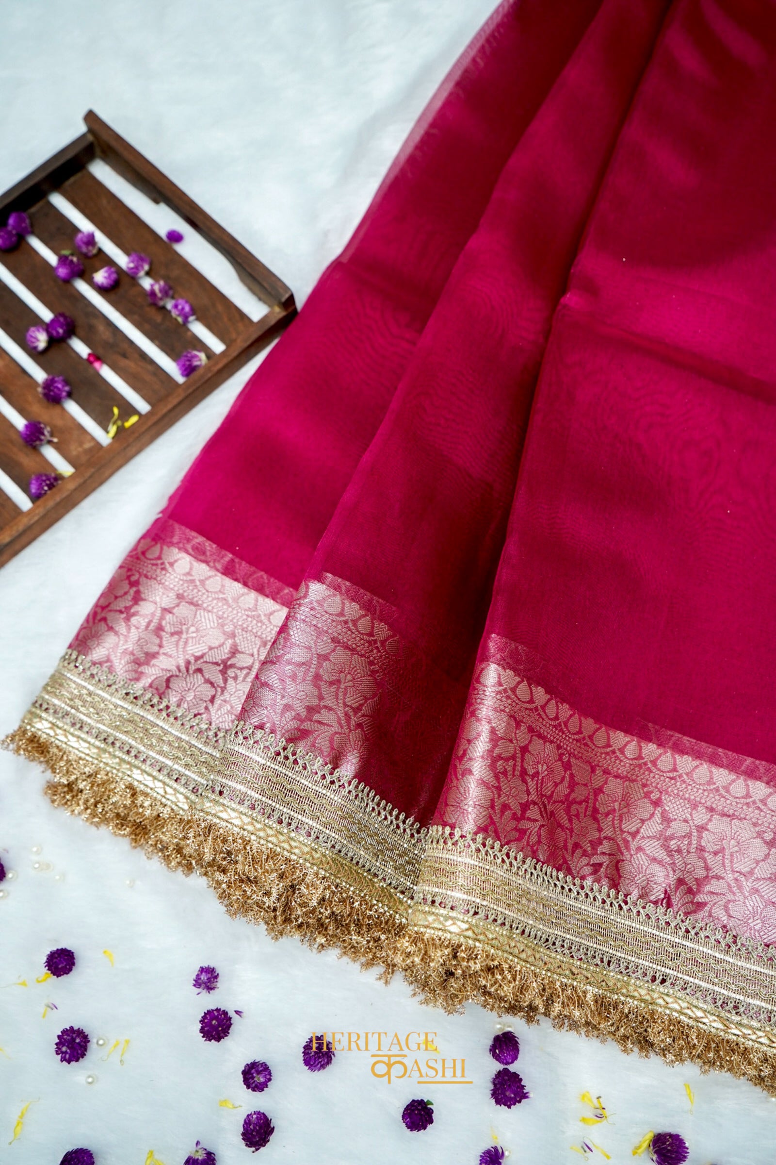 Gulabi Pink Maharani Tissue Silk Saree