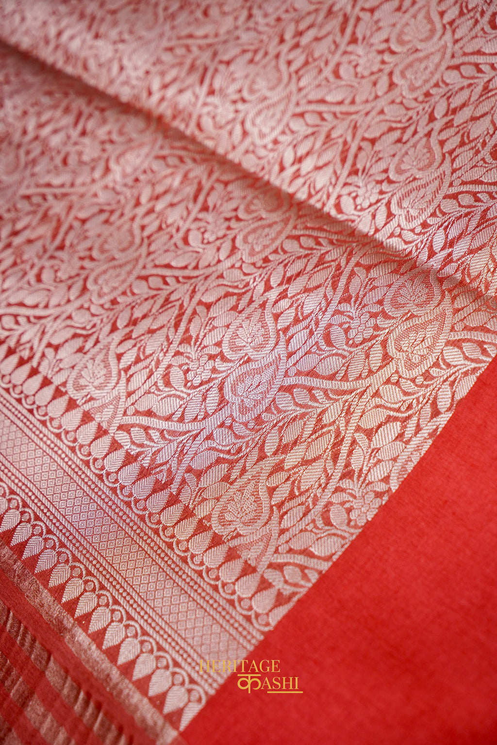 Red Banarasi Silk Stripe Saree with Premium Satin Border
