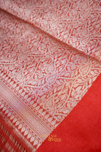 Red Banarasi Silk Stripe Saree with Premium Satin Border