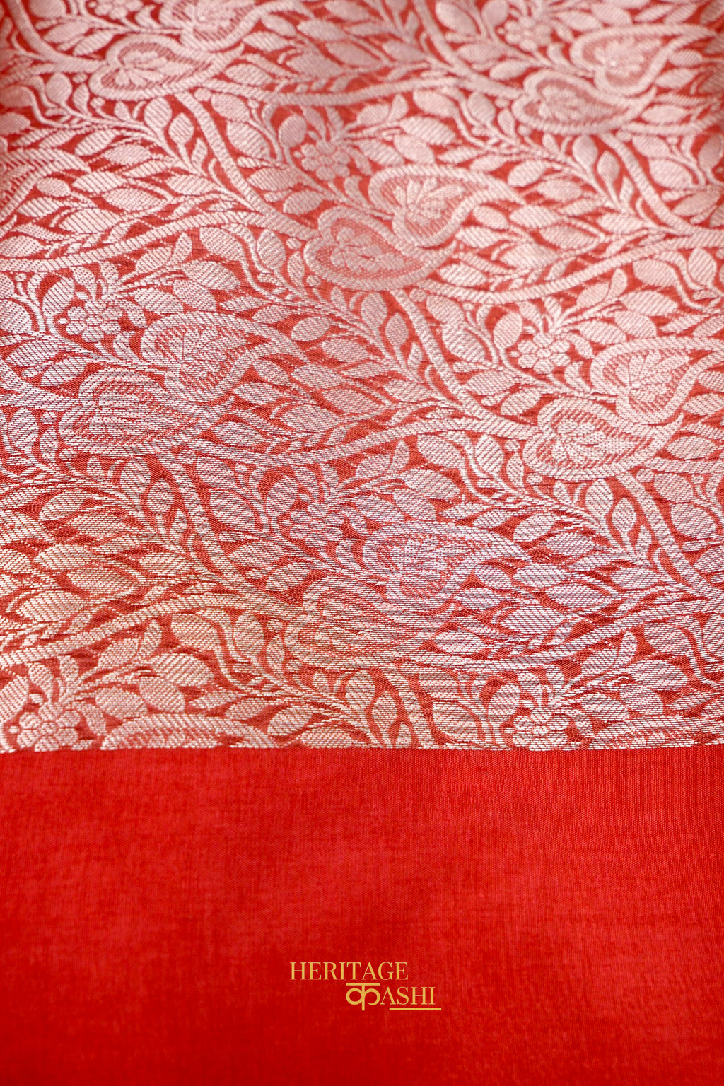 Red Banarasi Silk Stripe Saree with Premium Satin Border