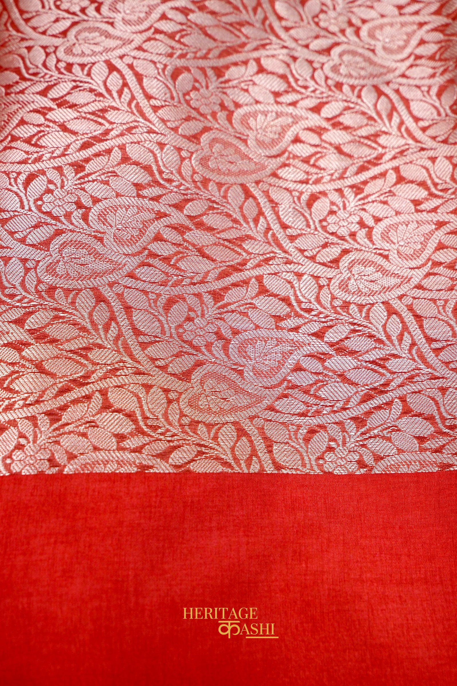 Red Banarasi Silk Stripe Saree with Premium Satin Border