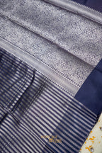 Navy Blue Banarasi Silk Stripe Saree with Premium Satin Border