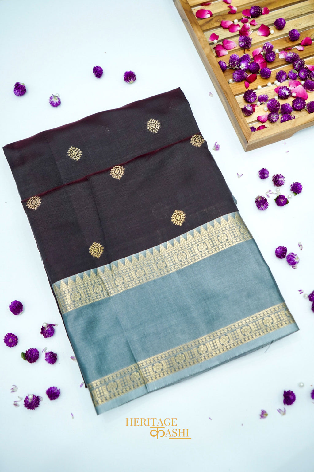 Coffee Brown Soft Silk Banarasi Saree with Contrast Zari Border